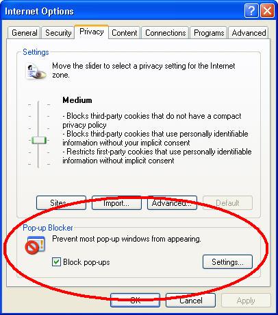 IE pop-up blocker settings